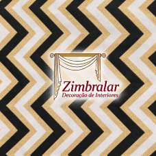 Tecido Loneta Zig Zag Dourado Branco Preto